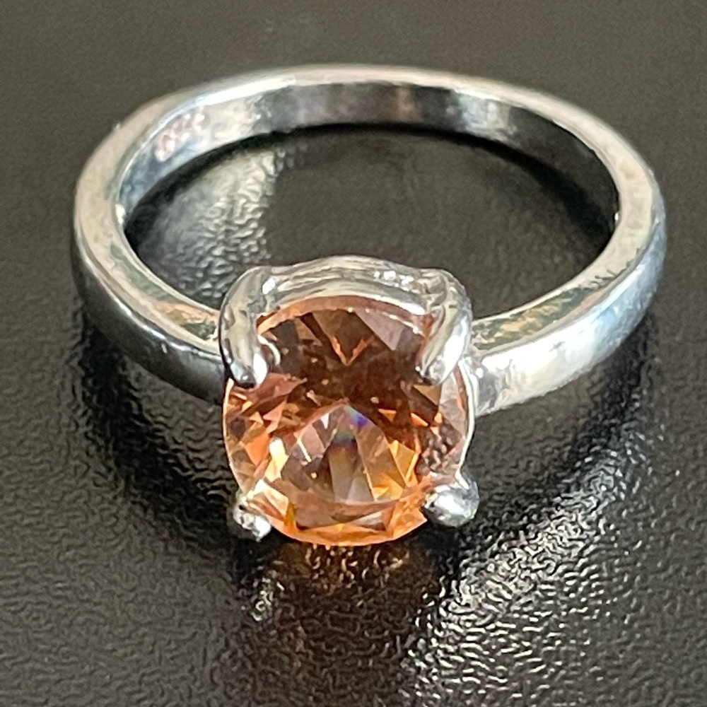 Sterling Silver Ring with Peach-Orange Gemstone